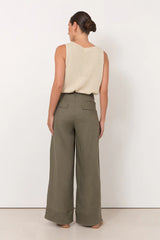 Adorne Avalon Wide Leg Linen Pant – Khaki