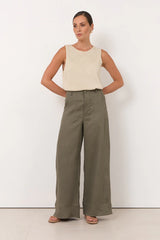 Adorne Avalon Wide Leg Linen Pant – Khaki