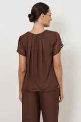 Candice Pleated Neckline Top – Chocolate