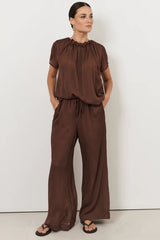 Candice Pleated Neckline Top – Chocolate