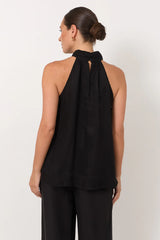 Kendra High Neck Cupro Top – Black