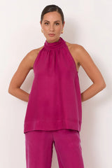 Kendra High Neck Cupro Top – Magenta