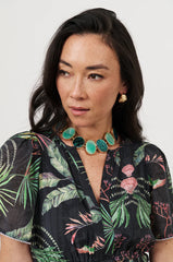 Oval Shapes Panel Front Necklace – Teal Green