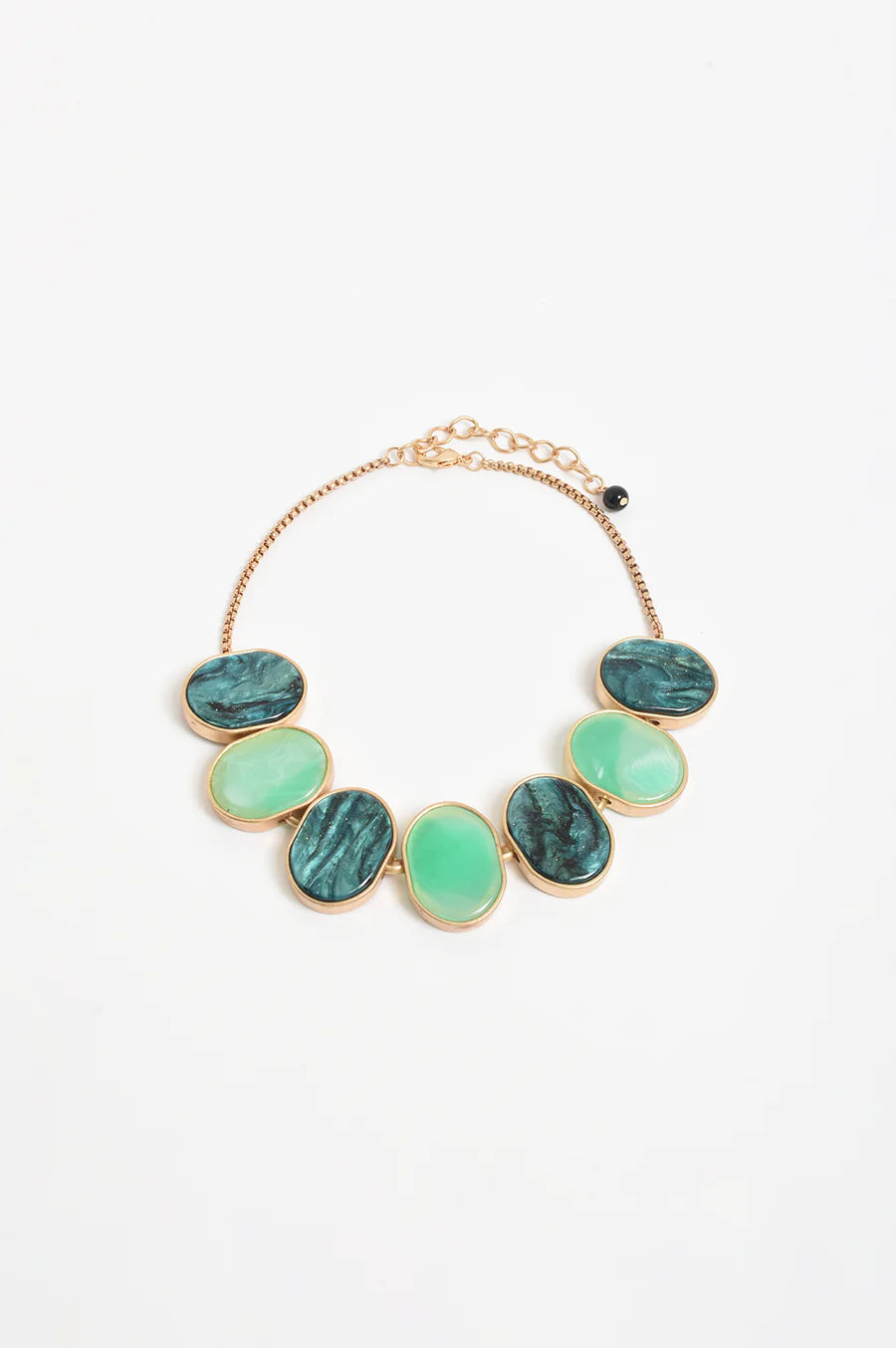 Oval Shapes Panel Front Necklace – Teal Green