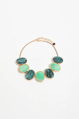 Oval Shapes Panel Front Necklace – Teal Green