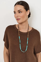 Stone and Timber Tie Back Layering Necklace – Turquoise/Chocolate