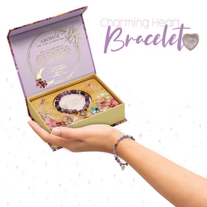 Heart Shaped Crystal Bracelet Gift Set - Amethyst