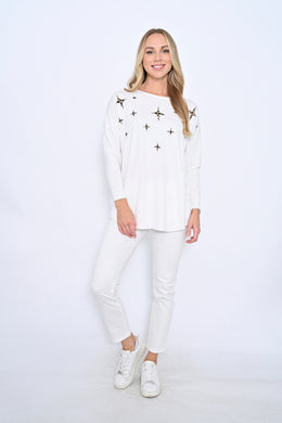 Cali & Co Animal Star Print Jumper White