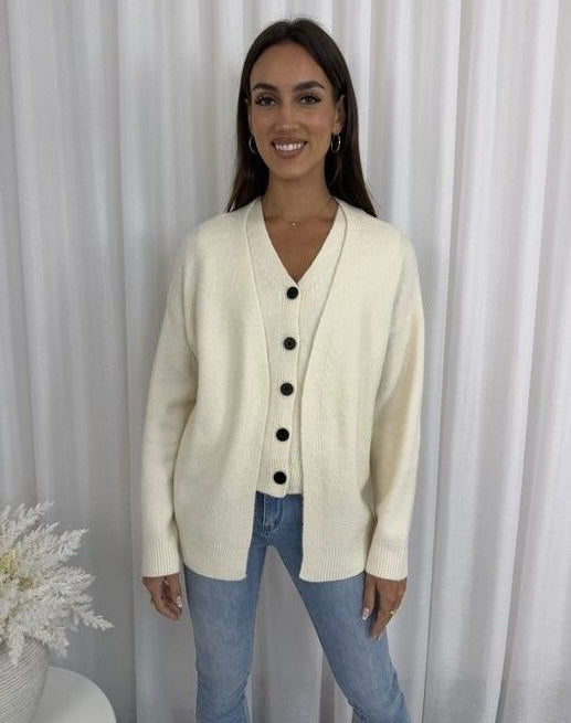 Cream Knit 2-Piece Cardigan Set