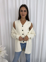 Cream Knit 2-Piece Cardigan Set