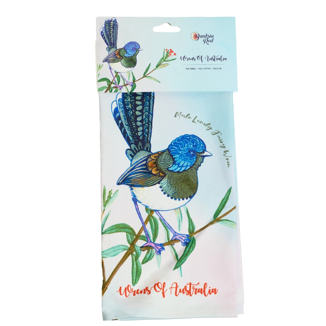 Banksia Red Wrens of Australia tea towel, 100% cotton