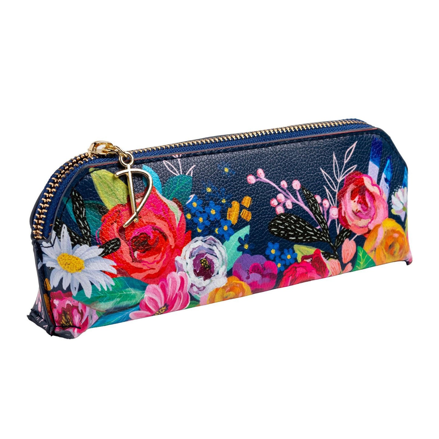 Blue Wildflower Cosmetic Brush Bag