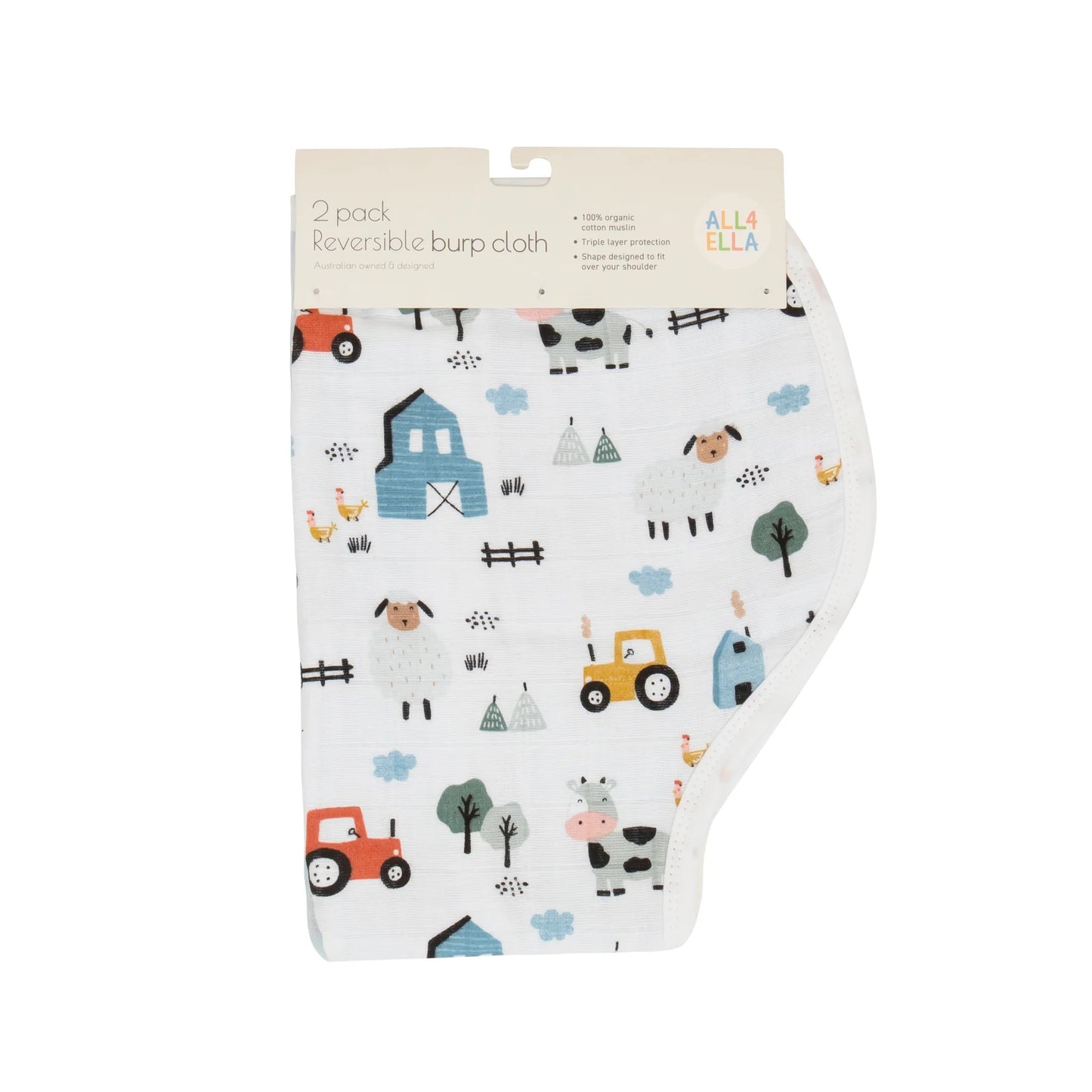 Organic Muslin Burp Cloths - Barnyard