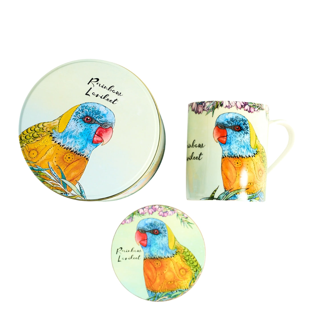 Banksia Red Rainbow Lorikeet mug set, mug and coaster