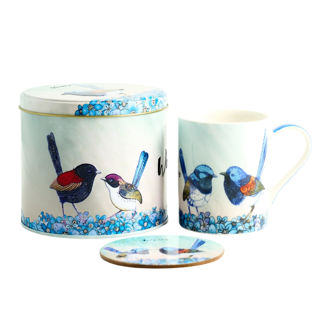 Banksia Red Wrens of Australia mug and coaster in collectable tin