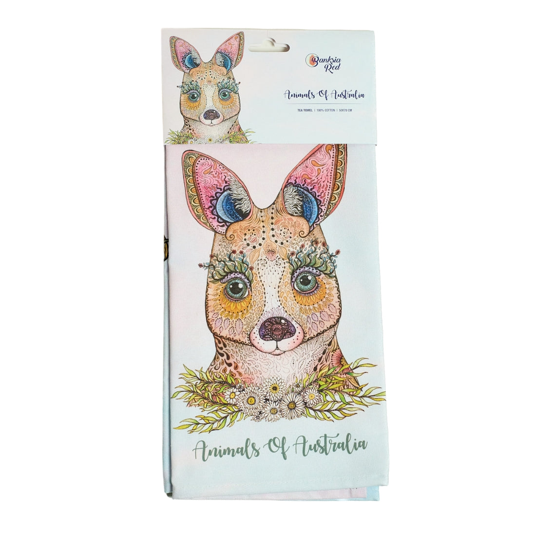 Banksia Red Animals of Australia tea towel