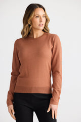 Breeze Knit Top – Tan Crew Neck Long Sleeve