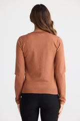 Breeze Knit Top – Tan Crew Neck Long Sleeve