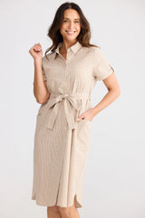 Arrival Shirt Dress – Latte Pinstripe