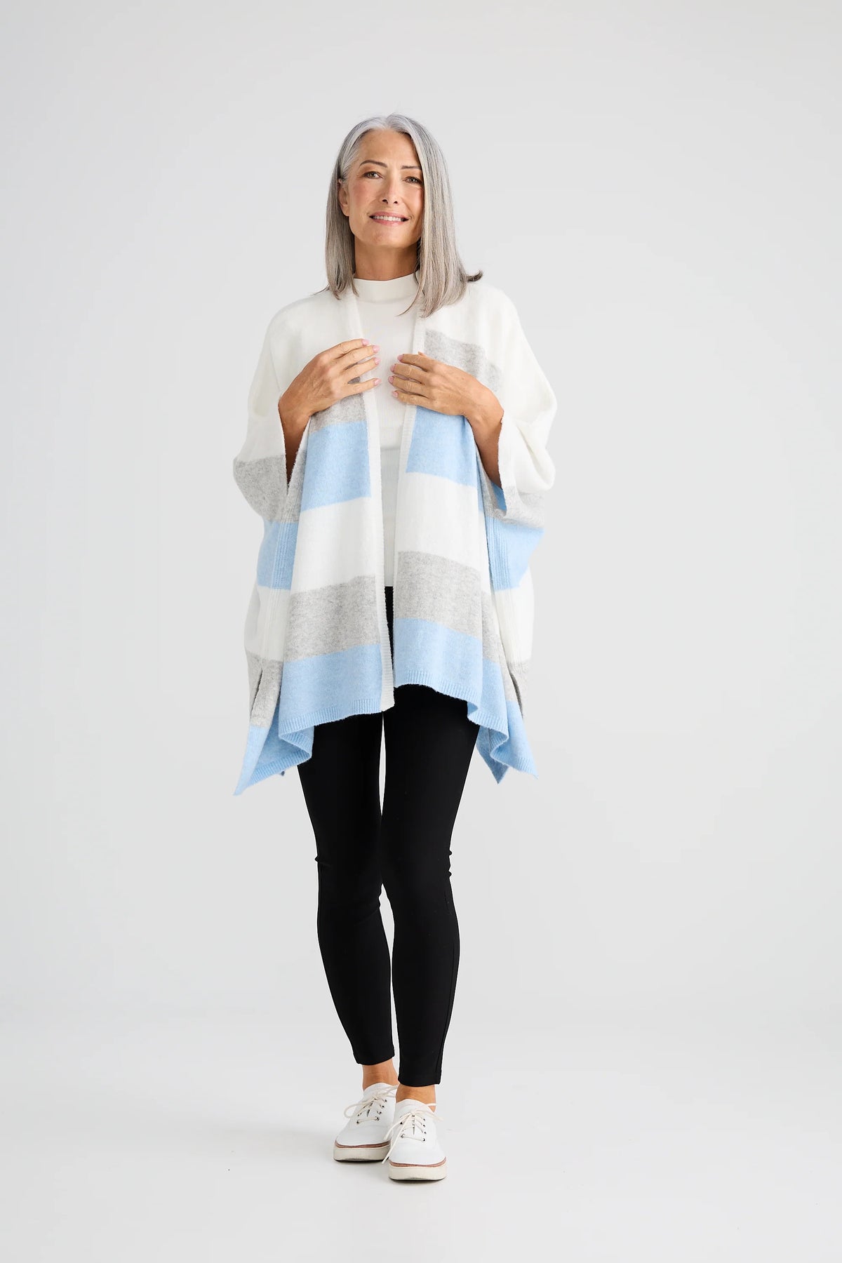 Sander Multi Stripe Knit Cape – Blue Multi