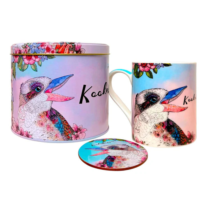 Banksia Red Kookaburra mug in collectable tin