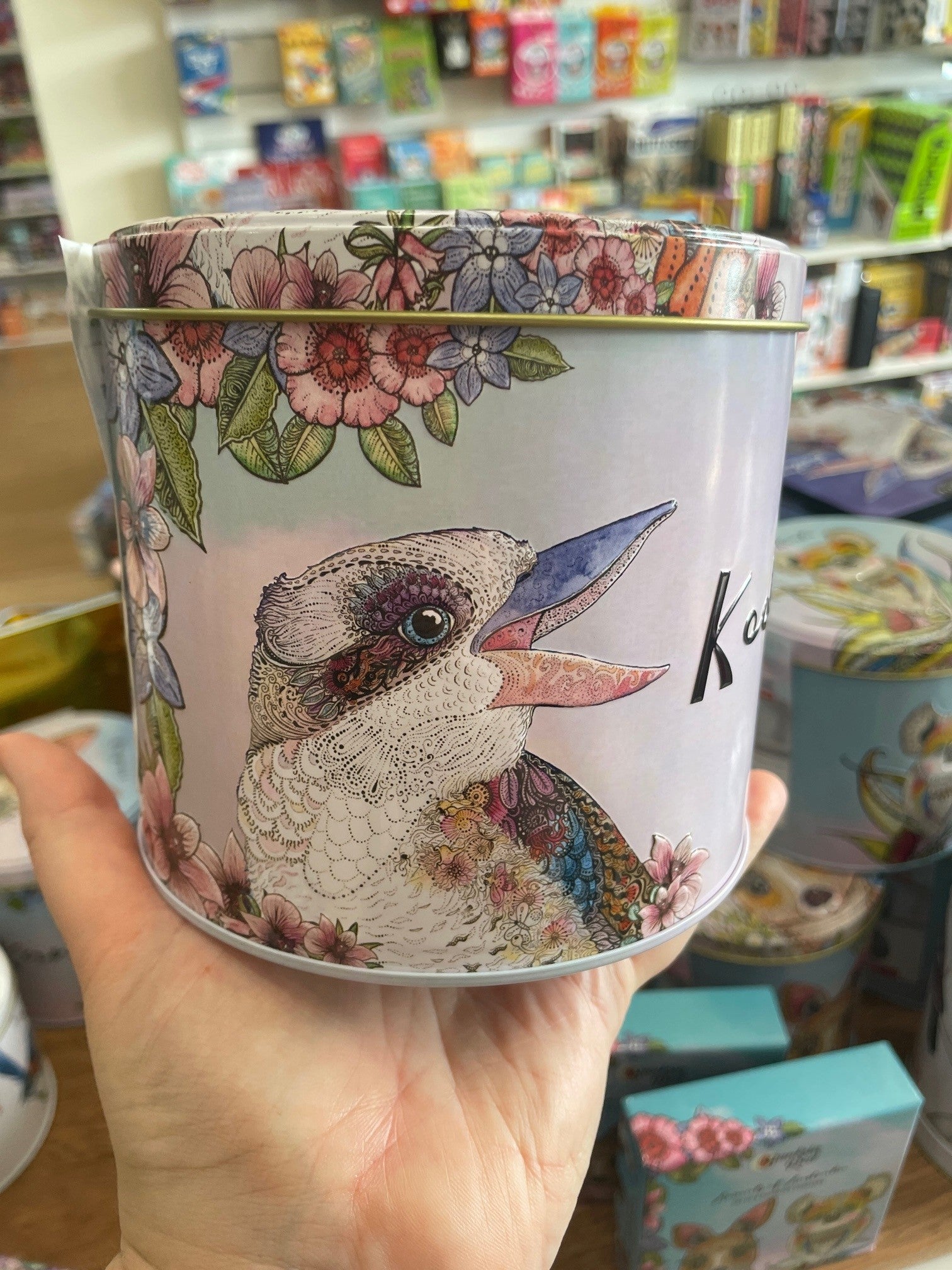 Banksia Red Kookaburra mug and coaster set in collectable tin
