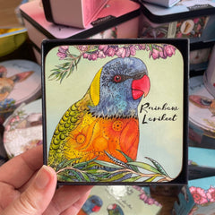 Banksia Red Parrots of Australia coasters, close up