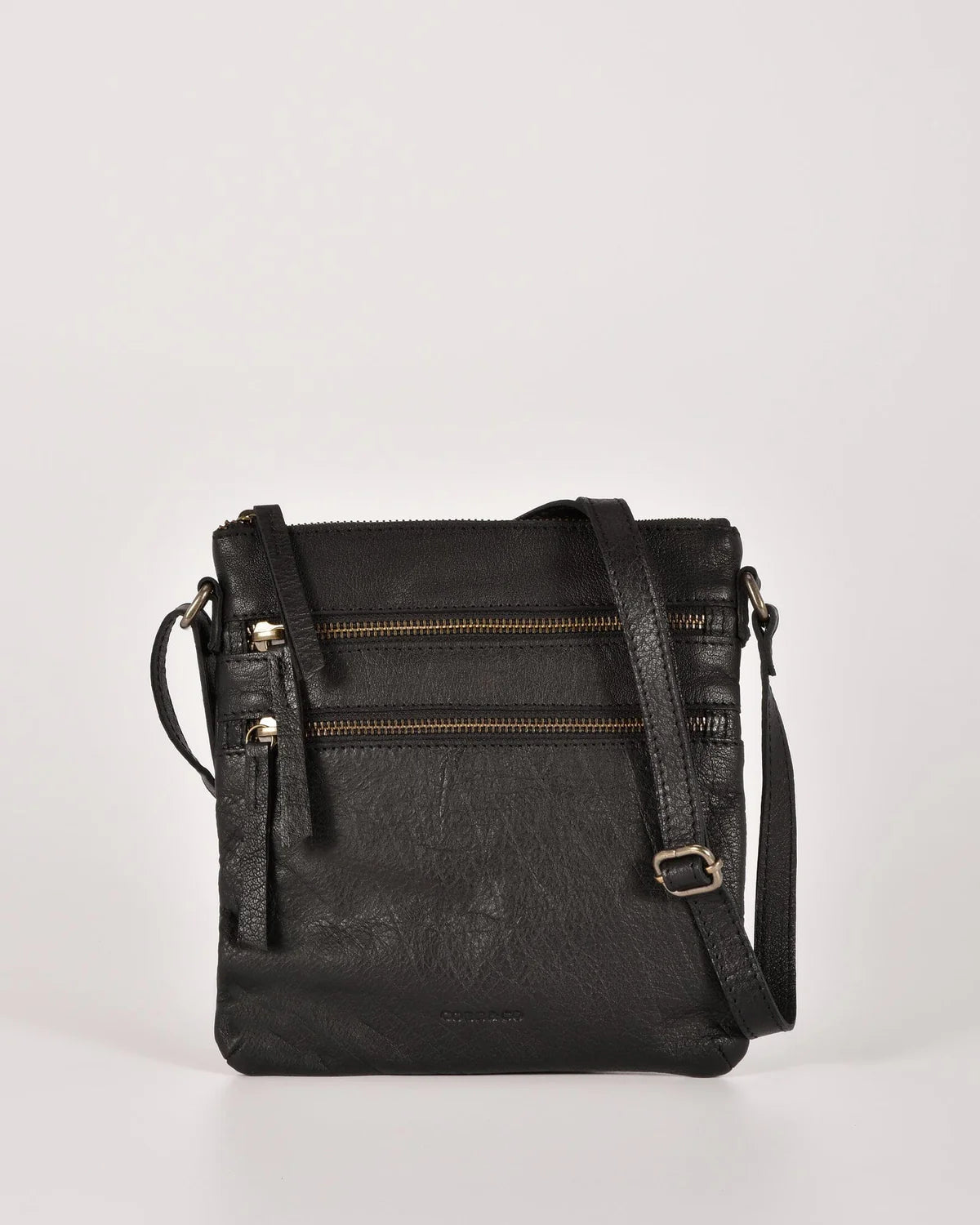 Barton Zipped Shoulder Leather Bag Black
