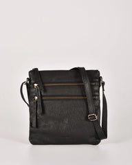 Barton Zipped Shoulder Leather Bag Black