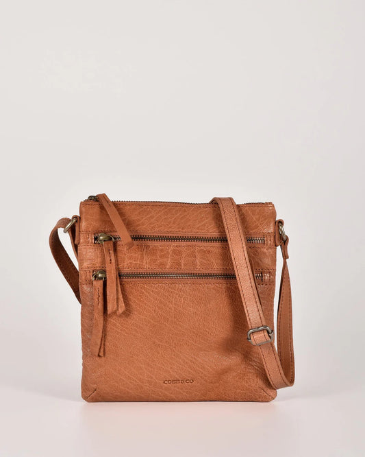 Barton Zipped Shoulder Leather Bag Cognac