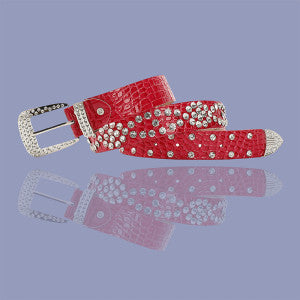 Crystal PU Leather Belt Fuchsia