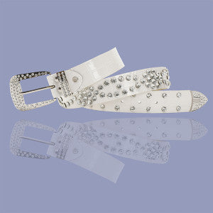 Crystal PU Leather Belt White