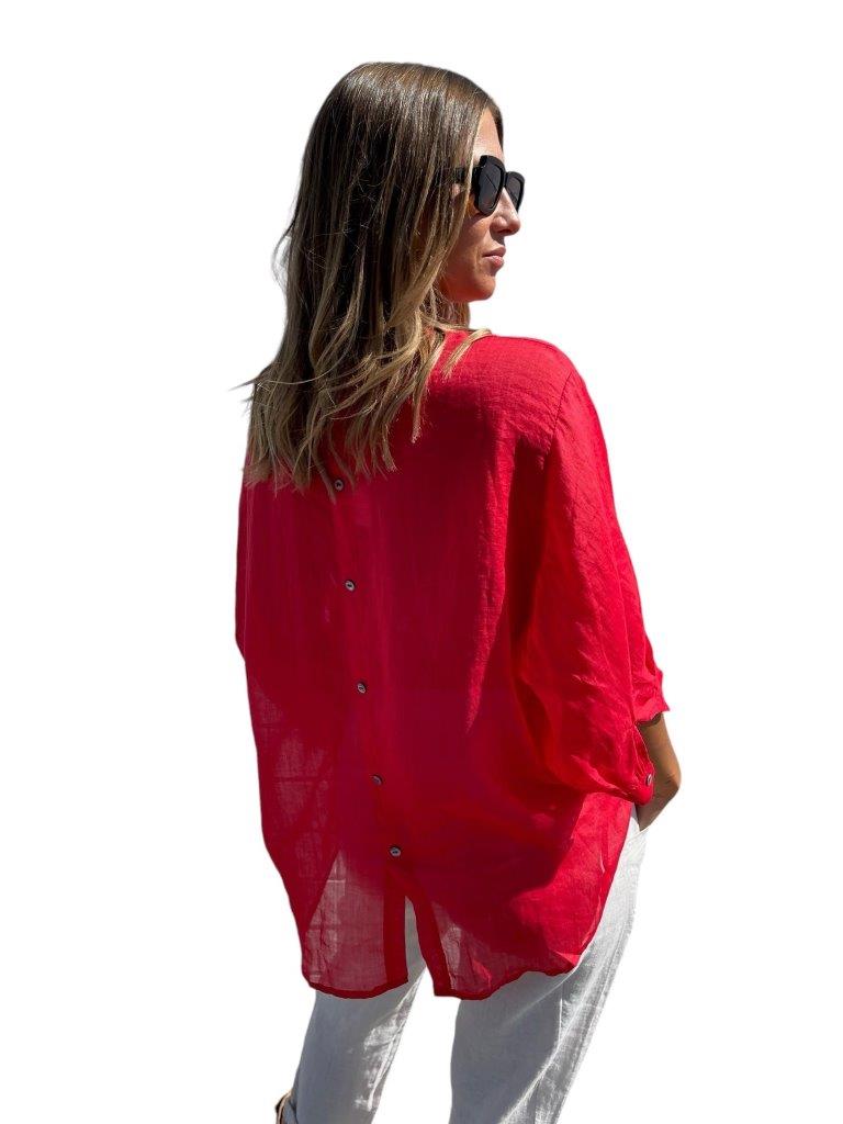 Worthier Linen Blouse Red