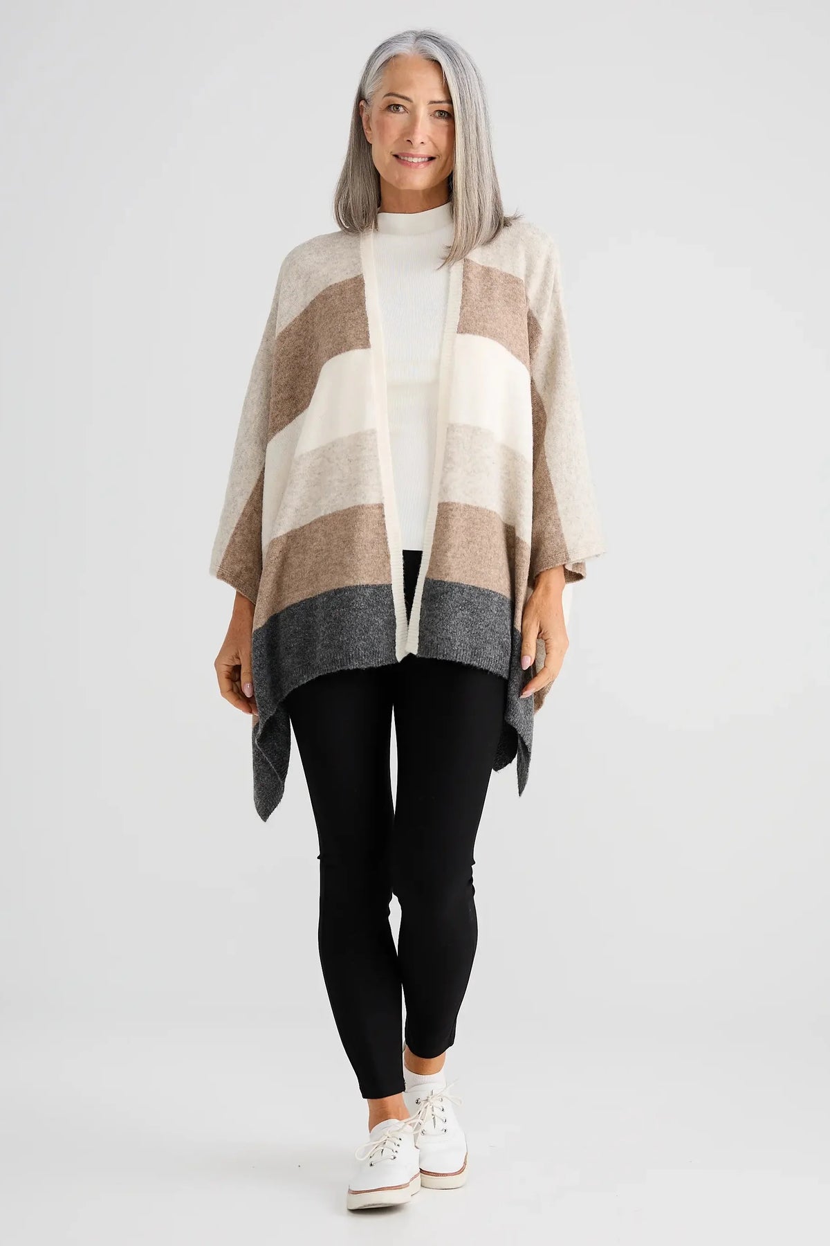 Sander Multi Stripe Knit Cape – Neutral Multi