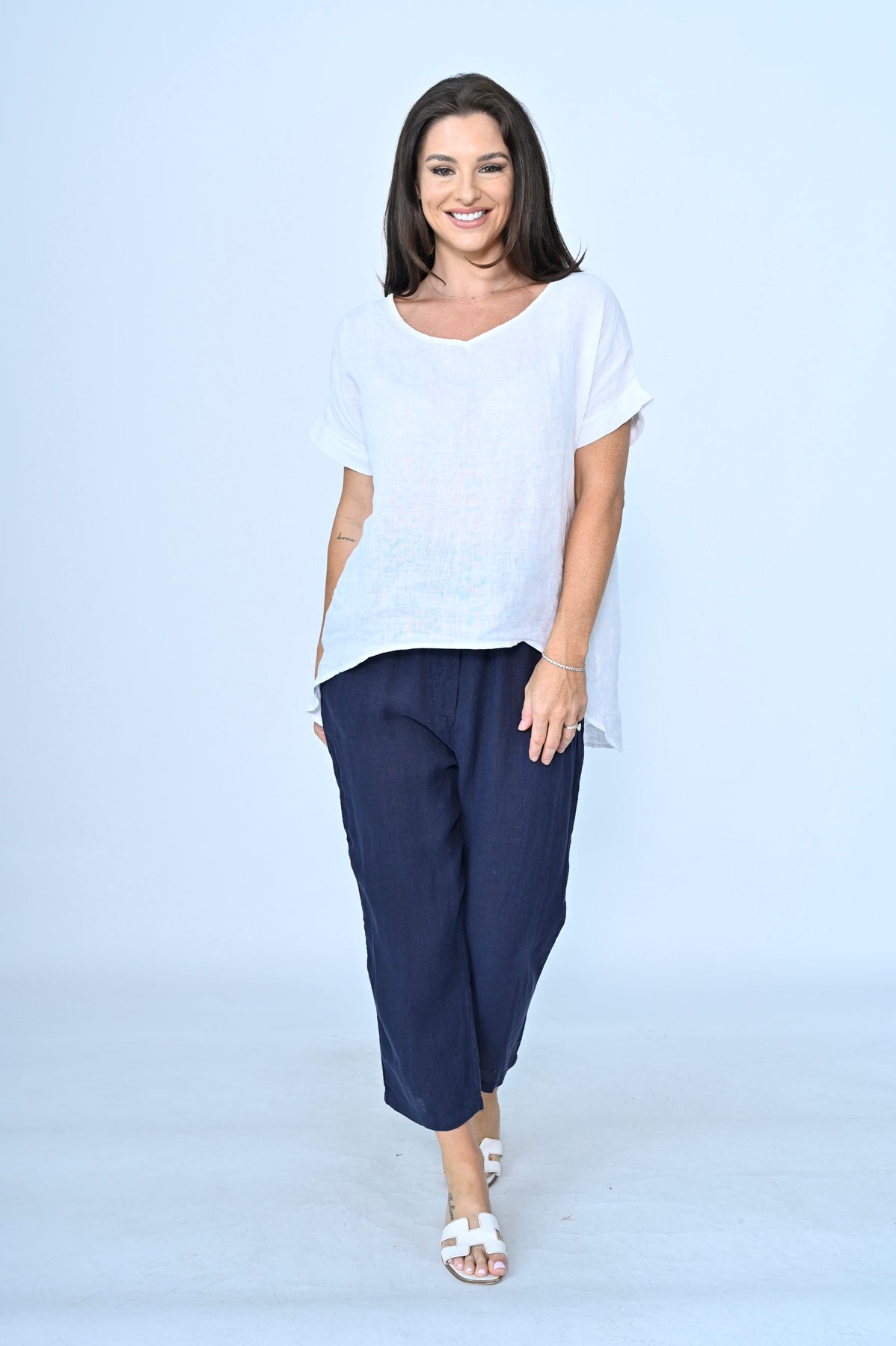 Tapered Linen Pants - Navy