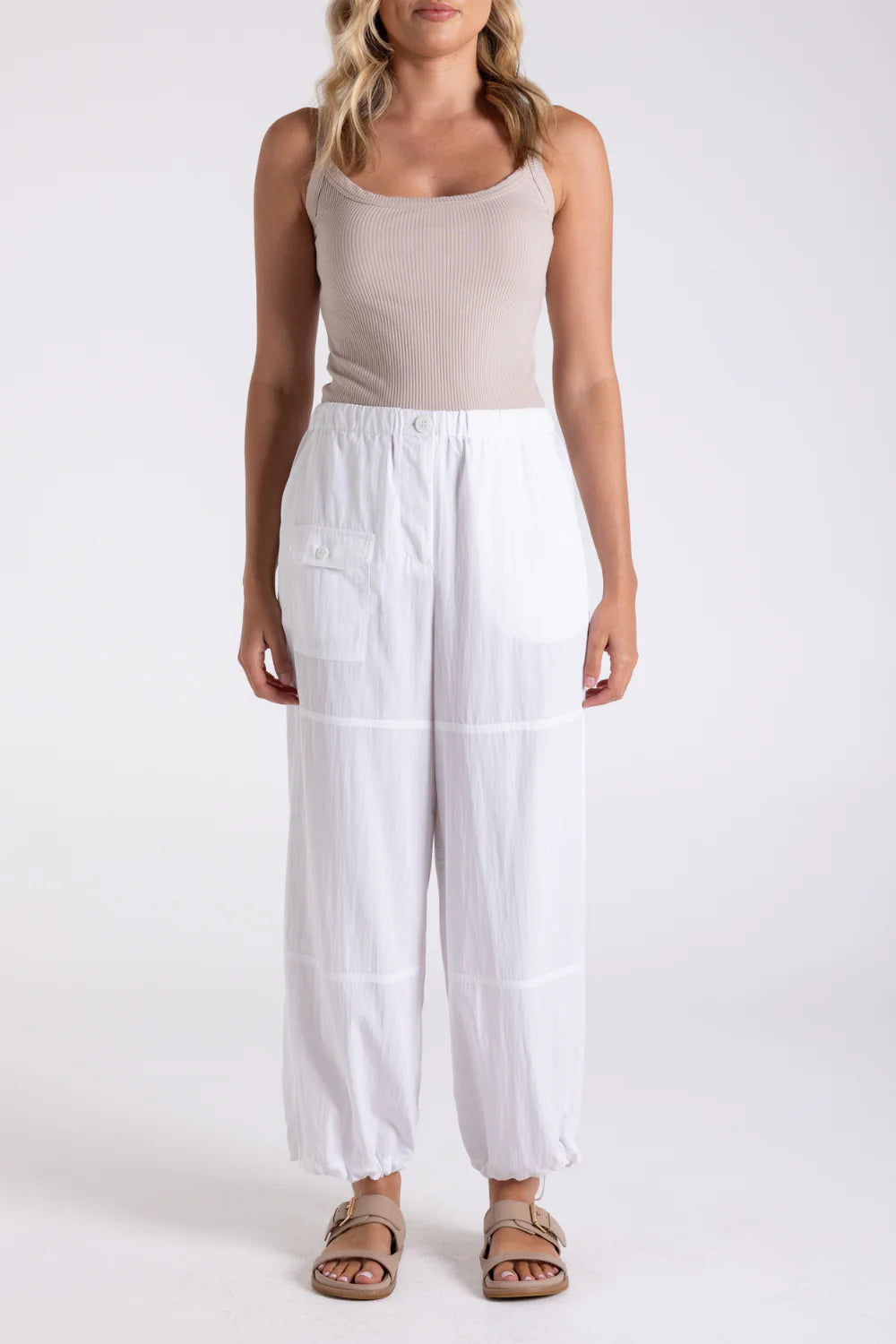 Crinkle Cargo Pants -  White