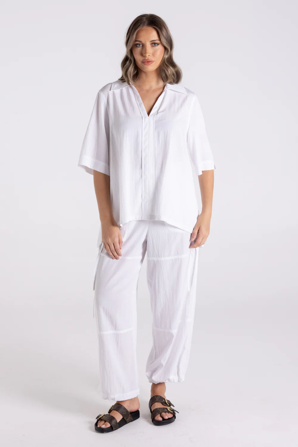 Crinkle Short Sleeve Top - White