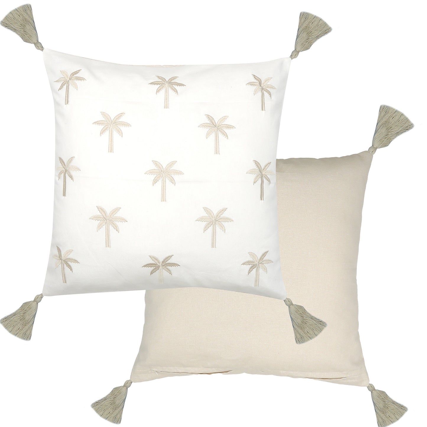 Palmbroidery Cotton Cushion 50x50 Taupe