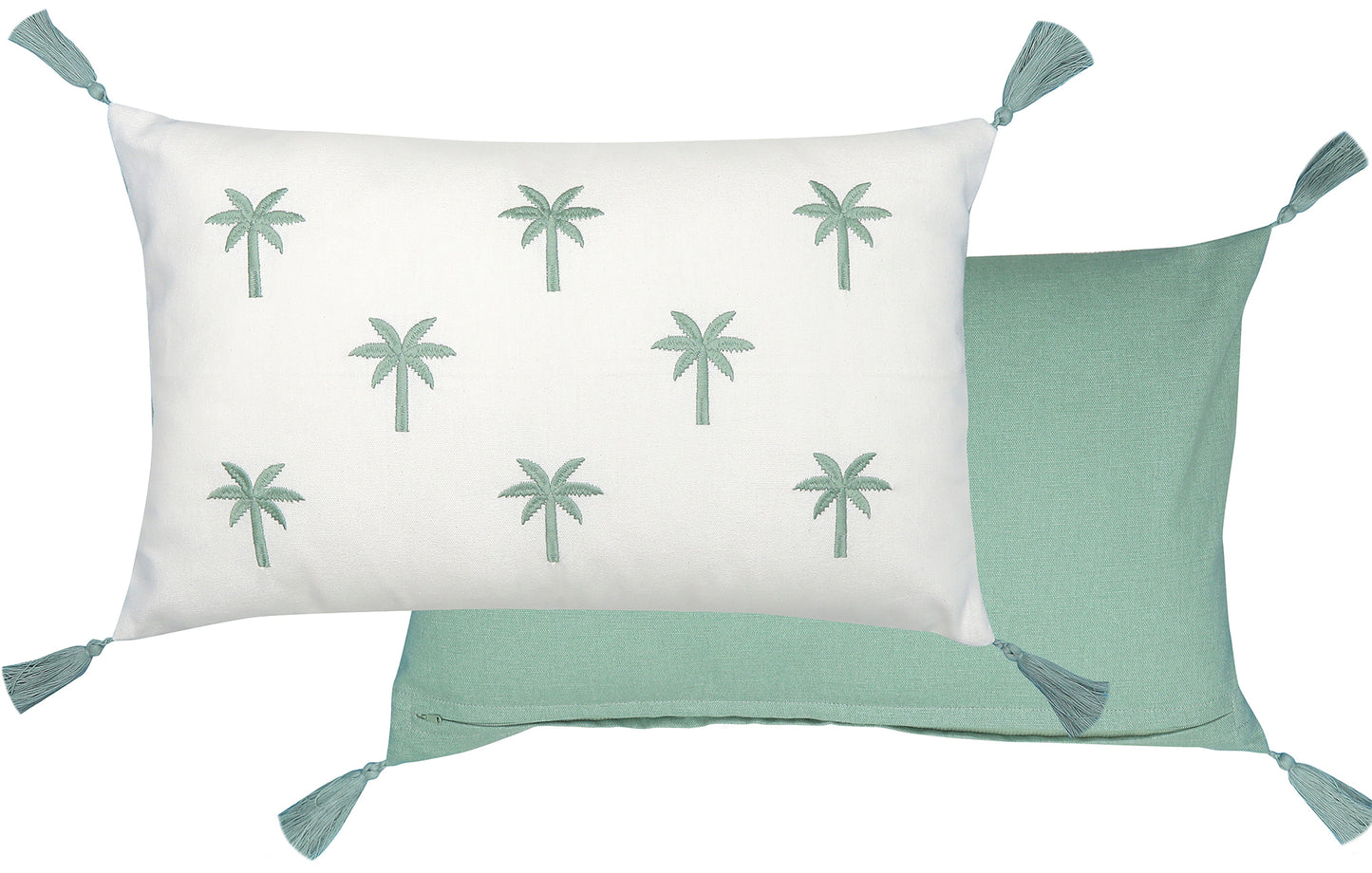 Palmbroidery Cotton Cushion 50x30 Sage