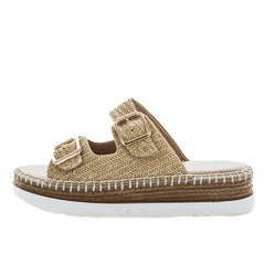 Cassia Double Strap Platform Slip-On Sandals - Natural Raffia