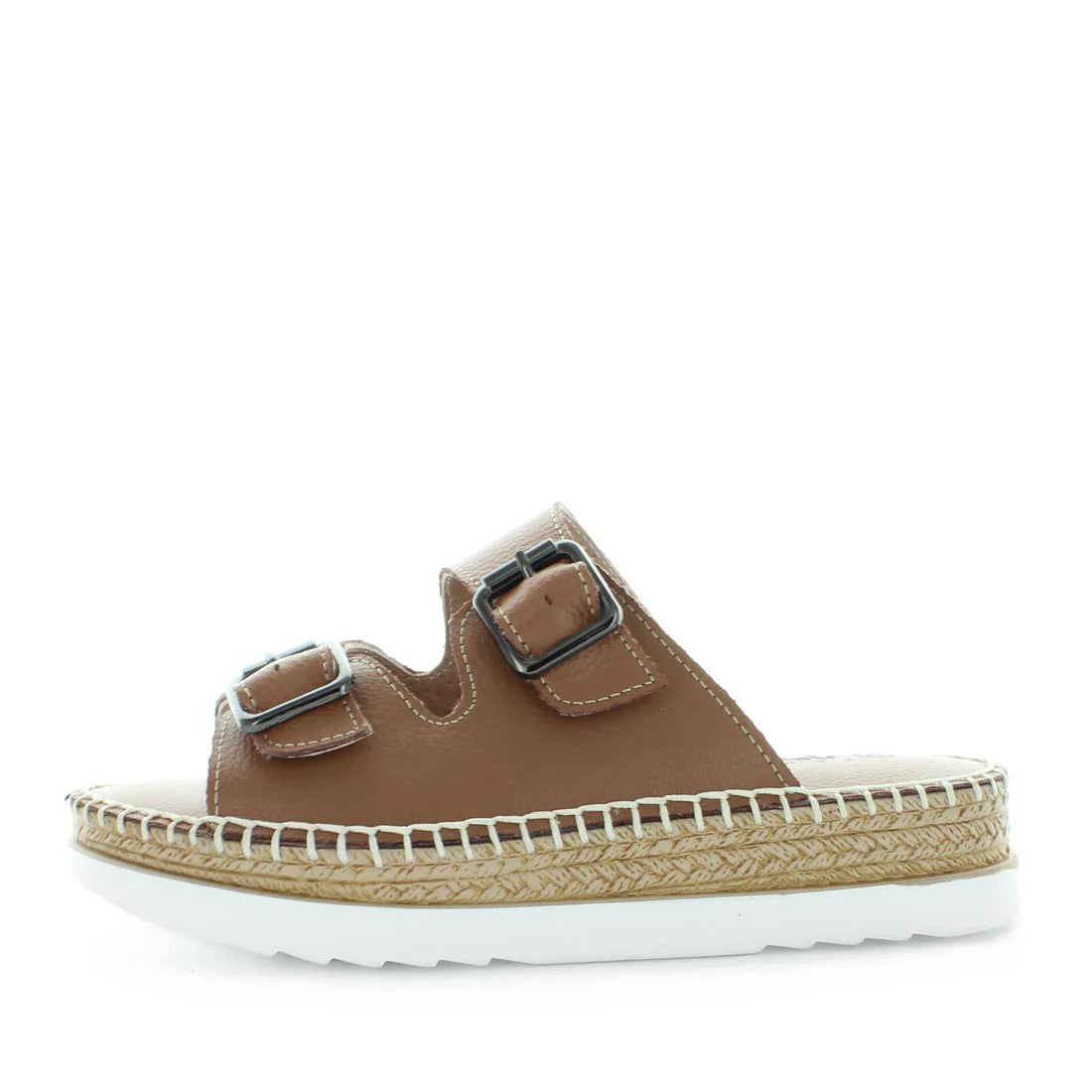 Cassia Double Strap Platform Slip-On Sandals - Tan