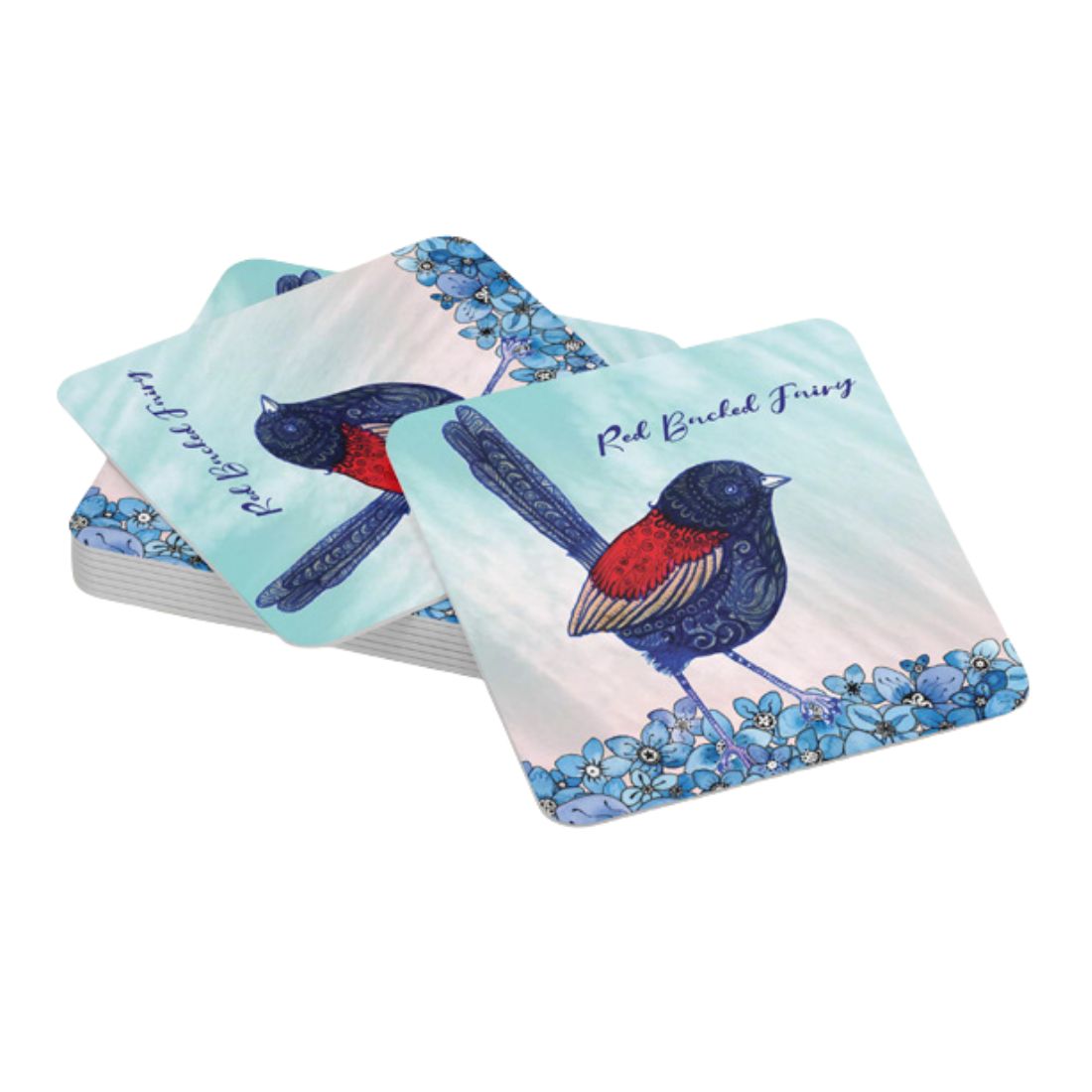 Banksia Red Wrens of Australia coaster, 10cm square with cork backing