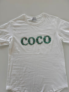 Coco T-Shirt White With Green Embellishment