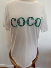 Load image into Gallery viewer, Coco T-Shirt White With Green Embellishment