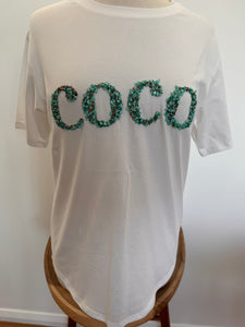 Coco T-Shirt White With Green Embellishment