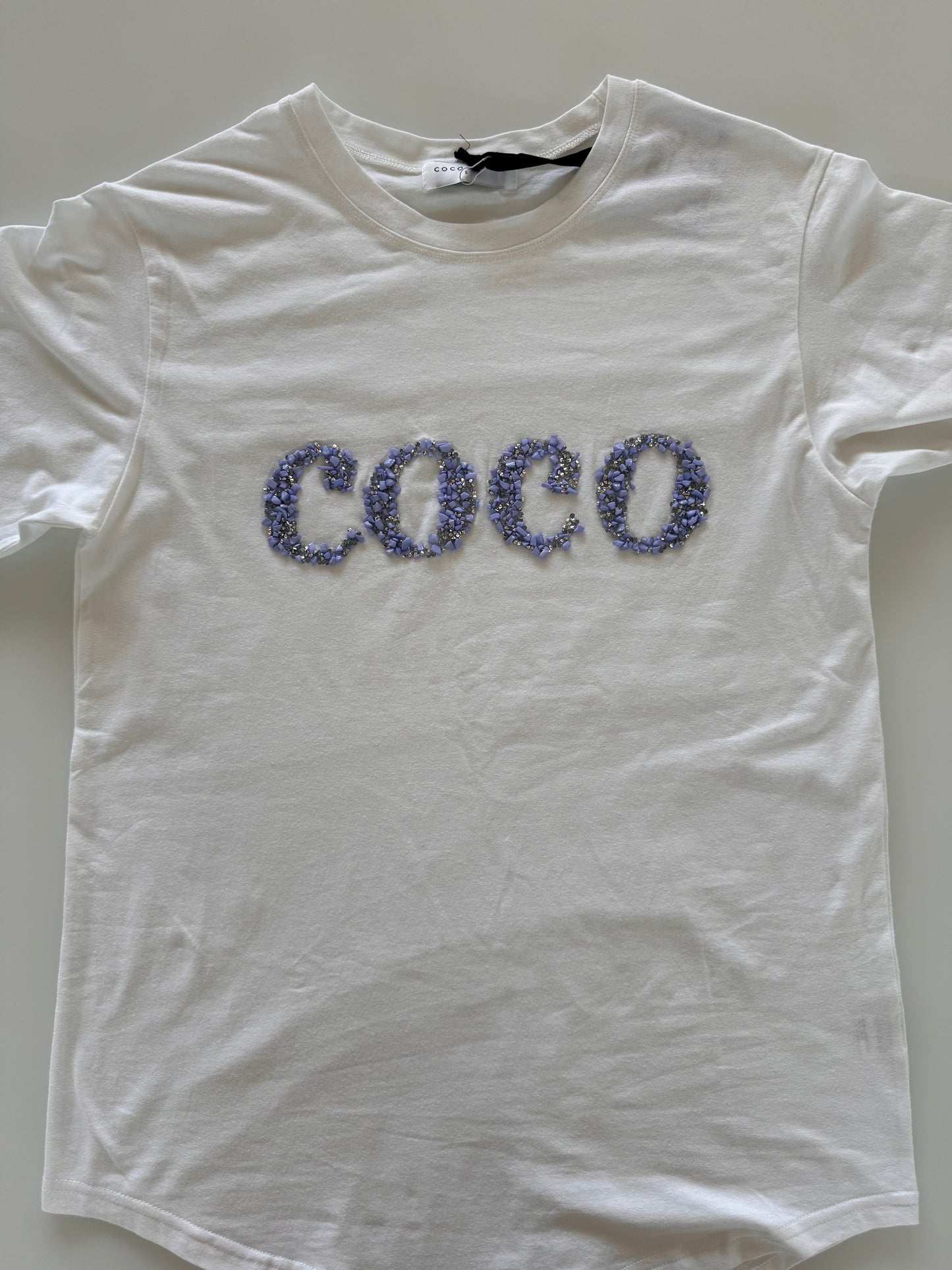 Coco T-Shirt White With Lavender Embellishment