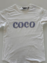 Load image into Gallery viewer, Coco T-Shirt White With Lavender Embellishment