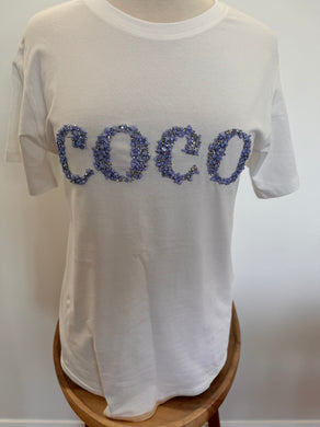 Coco T-Shirt White With Lavender Embellishment
