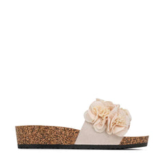Floral Embellished Wedge Slides - Natural