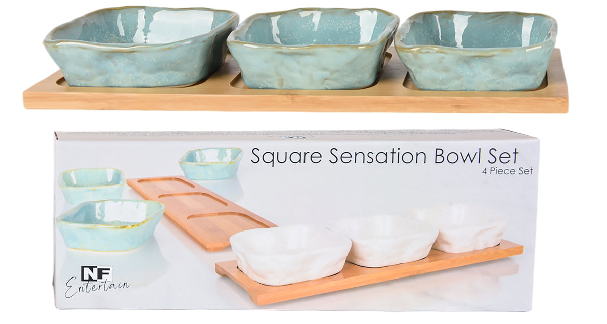 Square Bowl & Tray Set Blue